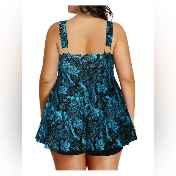 Rivelino Fashion Women Tankini Swimsuit, 2 Piece Set, Blue (Plus Size) - Picture 5 of 9